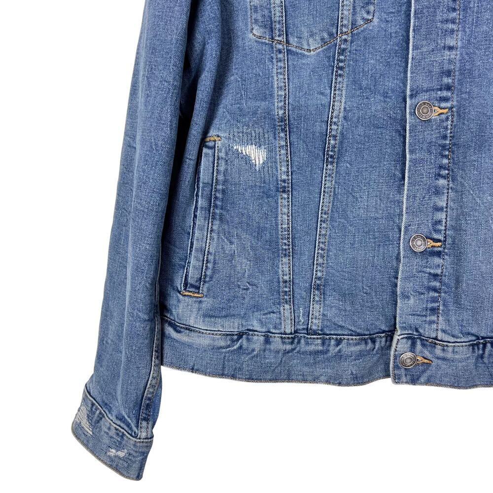 Old Navy Denim Trucker Jacket Coors Banquet Rodeo Patch Distressed L - Picture 2 of 7